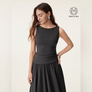 OGL Stretch Cotton Boatneck Brami Tank in Light Azure